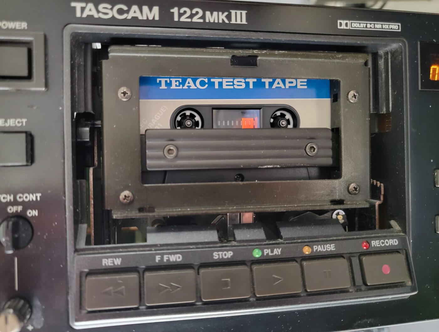 A TEAC reference test tape, set for calibration